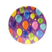 Тарелка бум.лак. D=230 мм Воздушные шарики фиолетовый фасов. по 6шт. 1/55